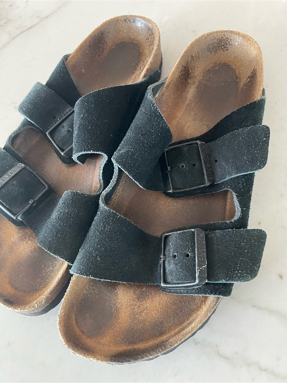 Birkenstock Arizona Black Suede leather Double Strap Sandal Narrow Size 39, 39n